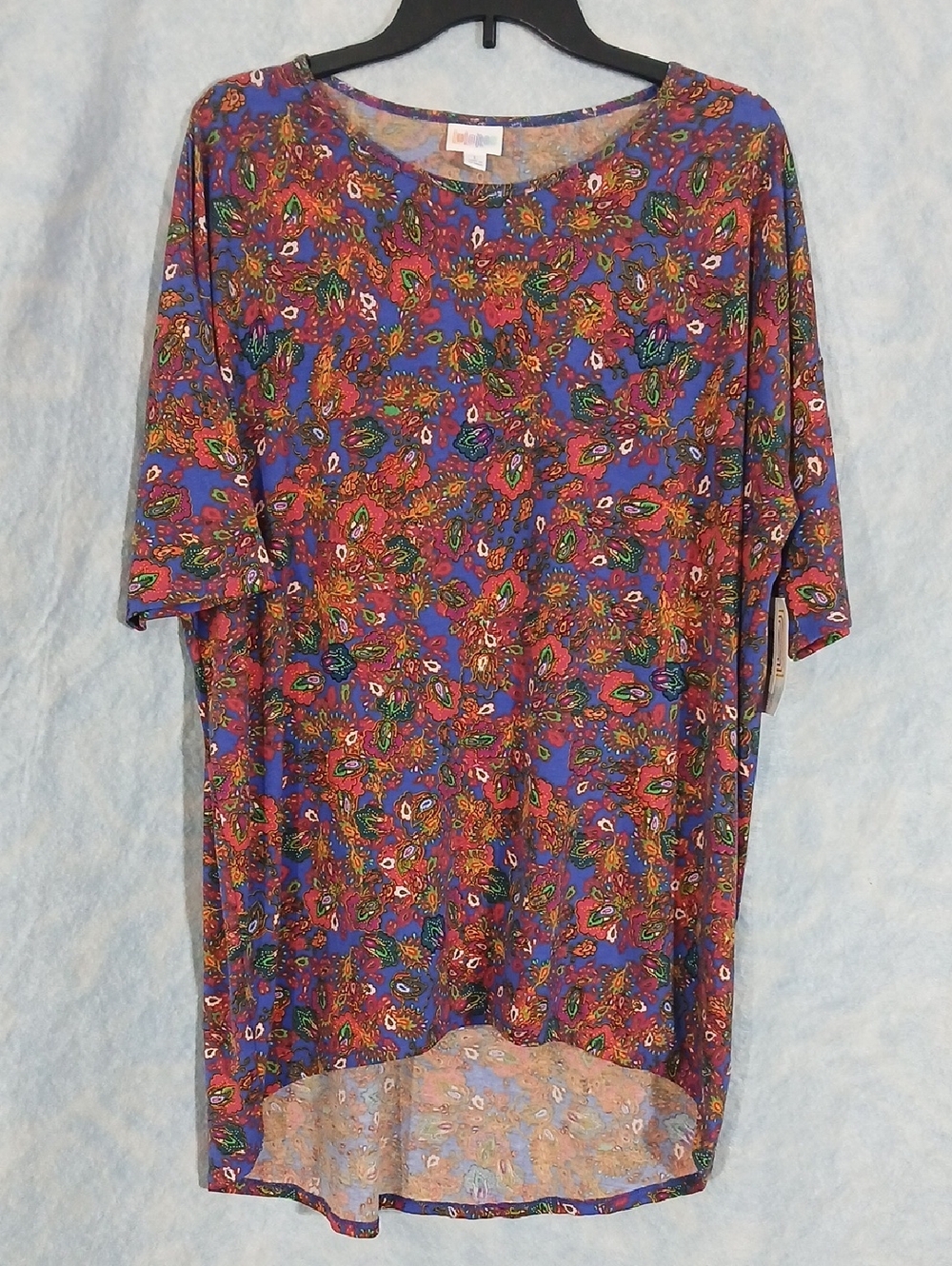 NWT LuLaRoe Irma Tunic Top in Blue Purple Pink Paisley Print Womens SZ L